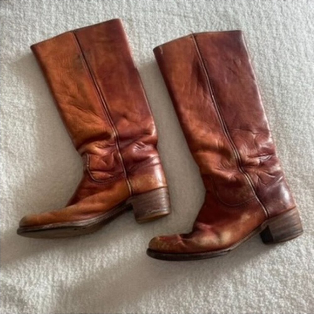 FRYE vintage Campus Boots black square label camel leather size 9
